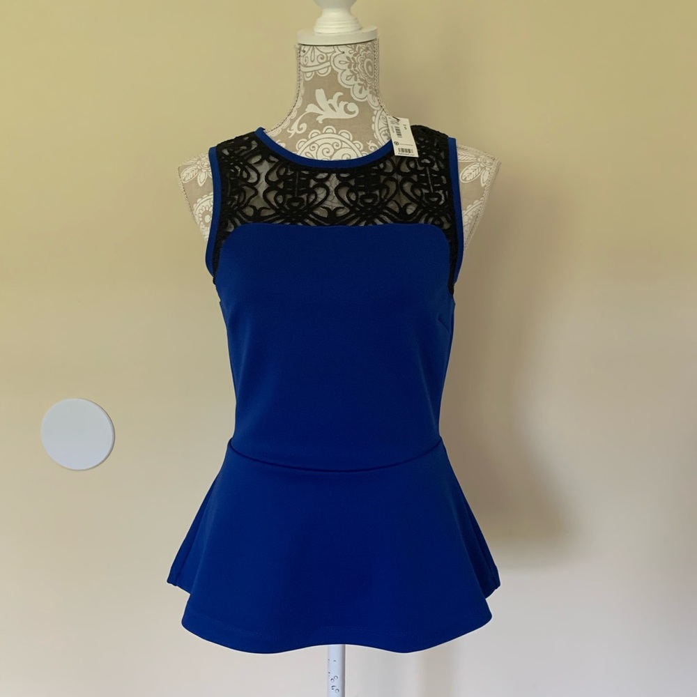 NWT The Limited Blue and Black Lace Peplum Top
